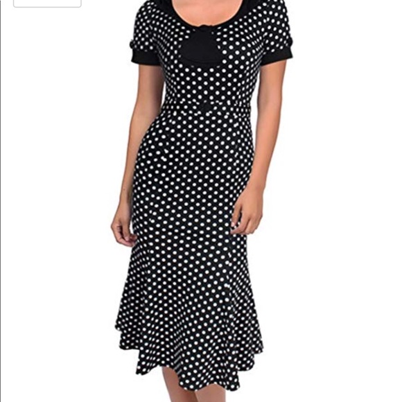 Vintage 1950s Elegant Polka Dot Bow Knot Dress - Picture 1 of 2